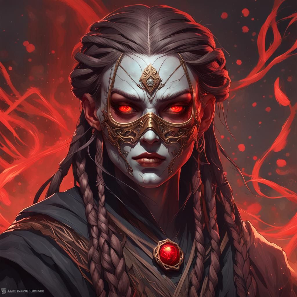 Masked Ghoul Wizard Portrait in Art Nouveau Style