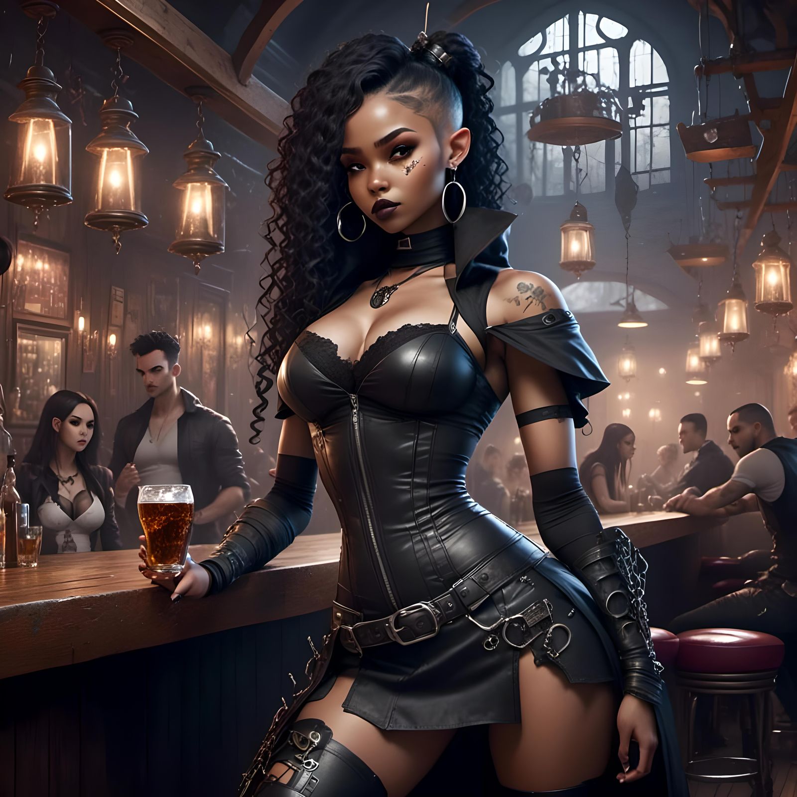 Cyberpunk Model Battles Vampires in Gothic Bar
