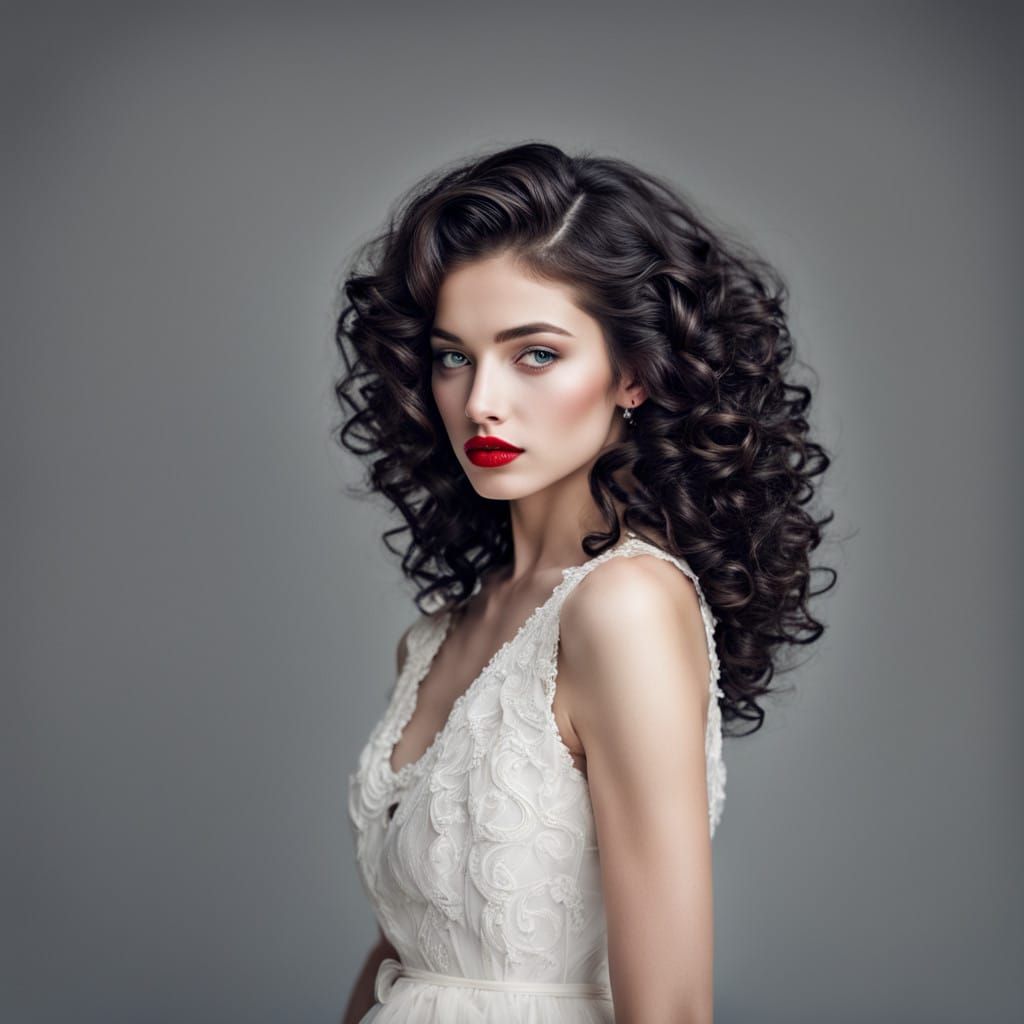 Gorgeous Woman with Luscious Curly Hair and Deep Ebony Eyes