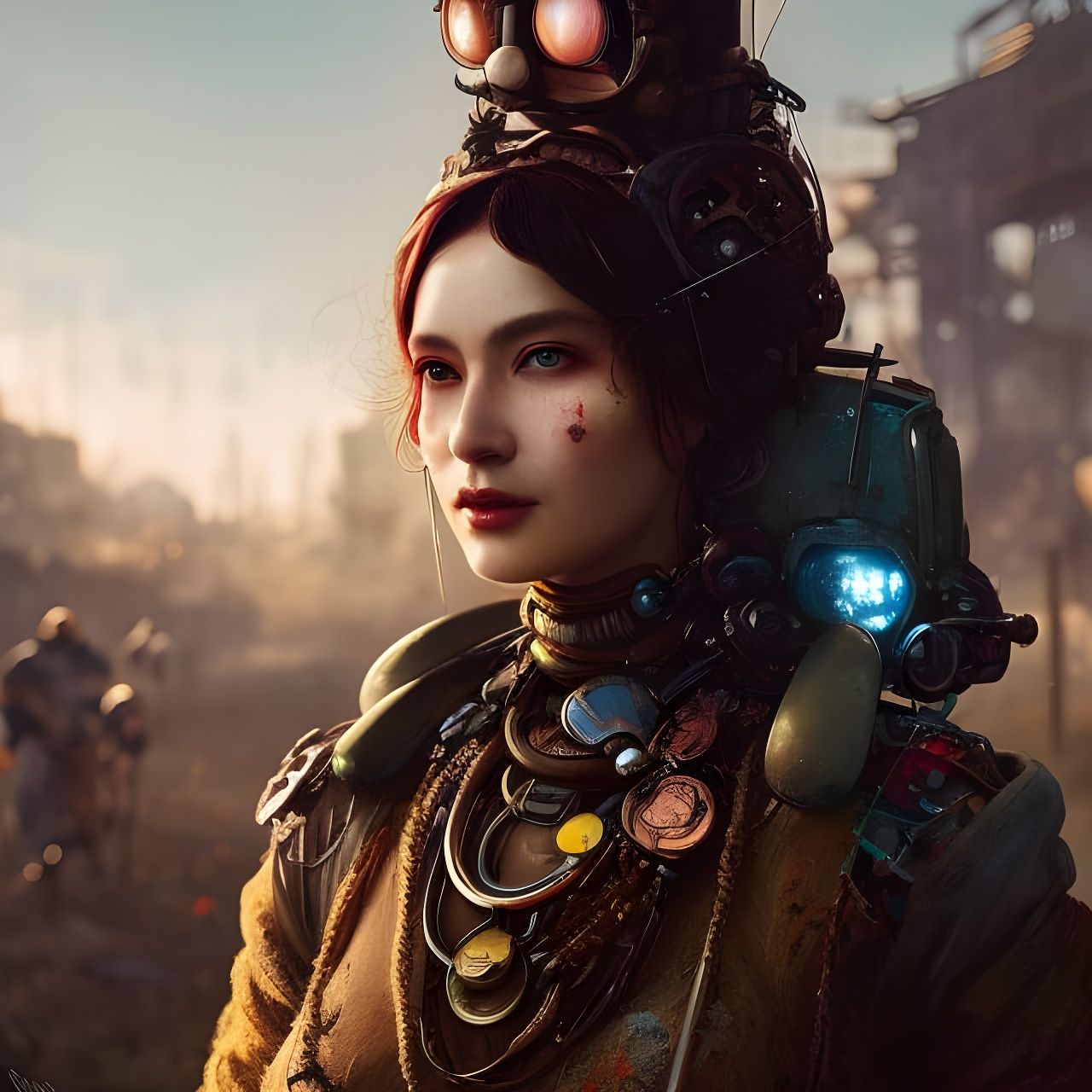 Gorgeous Peasant Woman Portrait in Biopunk Style