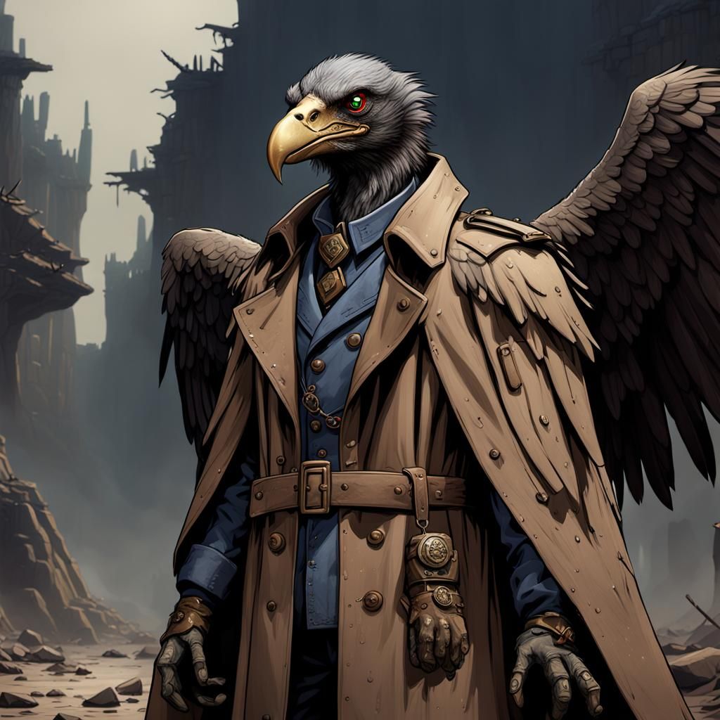 Vulture Detective in Trench Coat, D&D Style