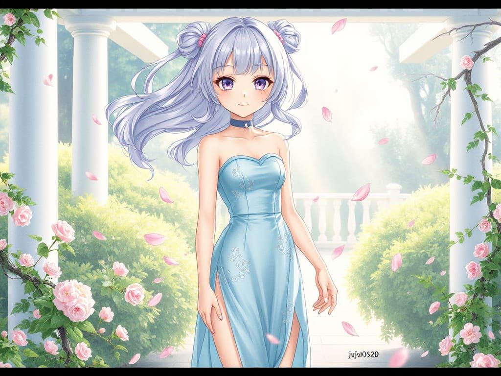 Ethereal Anime Goddess in Dreamy Garden