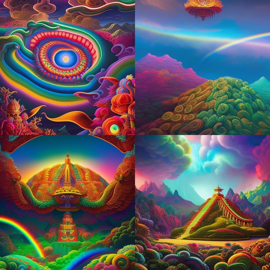 Quetzalcoatl Shadow Boxes with Rainbows, Digital Art