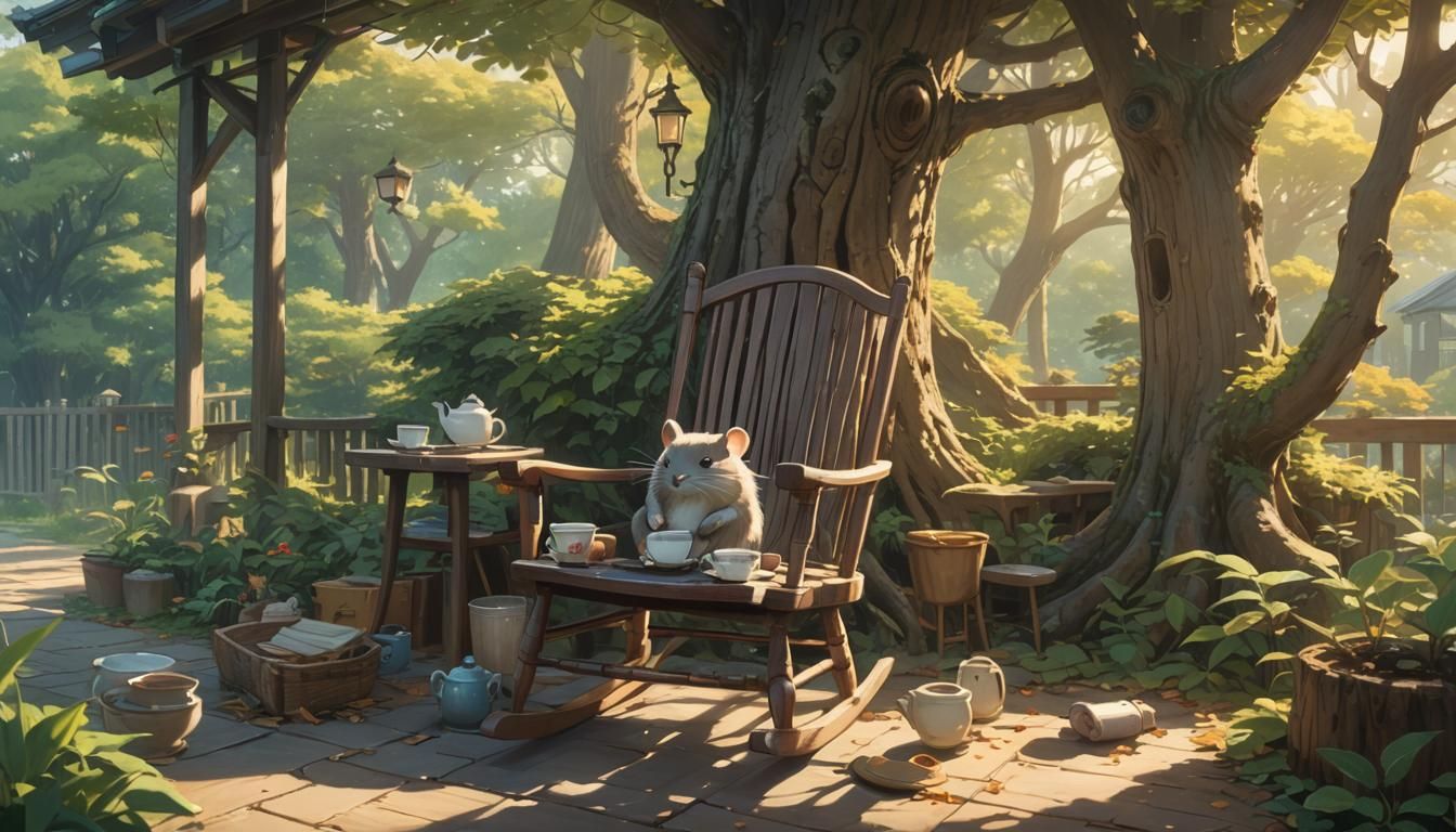 Whimsical Anime Mouse Sipping Tea