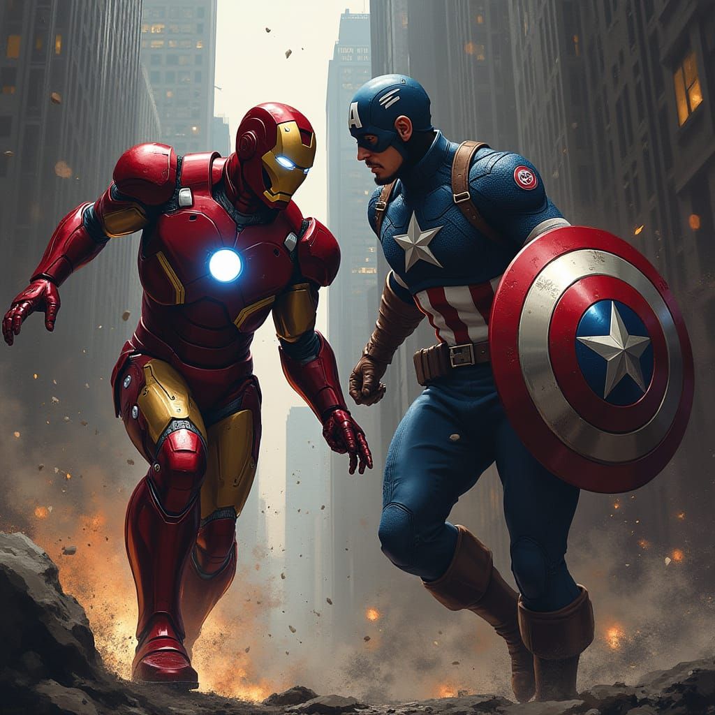 Iron Man and Captain America Epic Battle