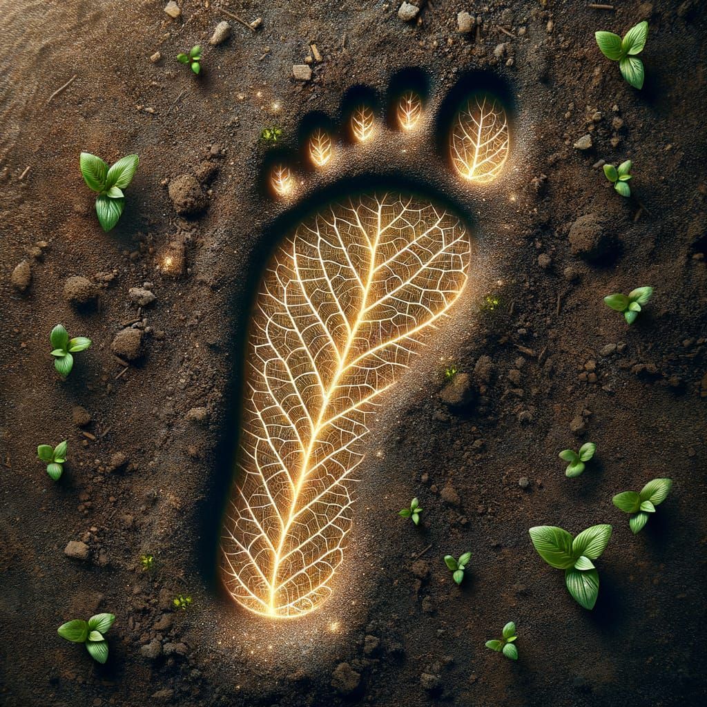 Glowing Embossed Leaf Footprint on Earthy Soil