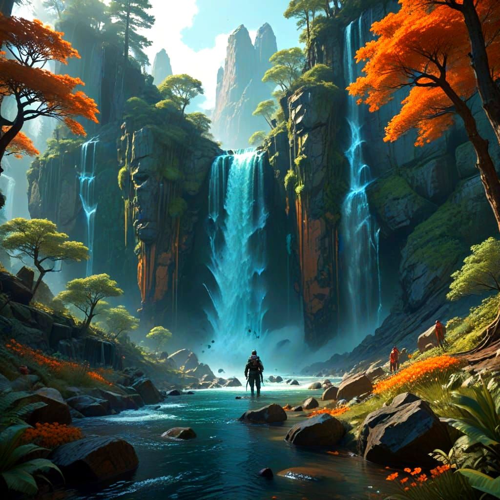 Explorers Discovering Virgin Forest, Art Nouveau Style