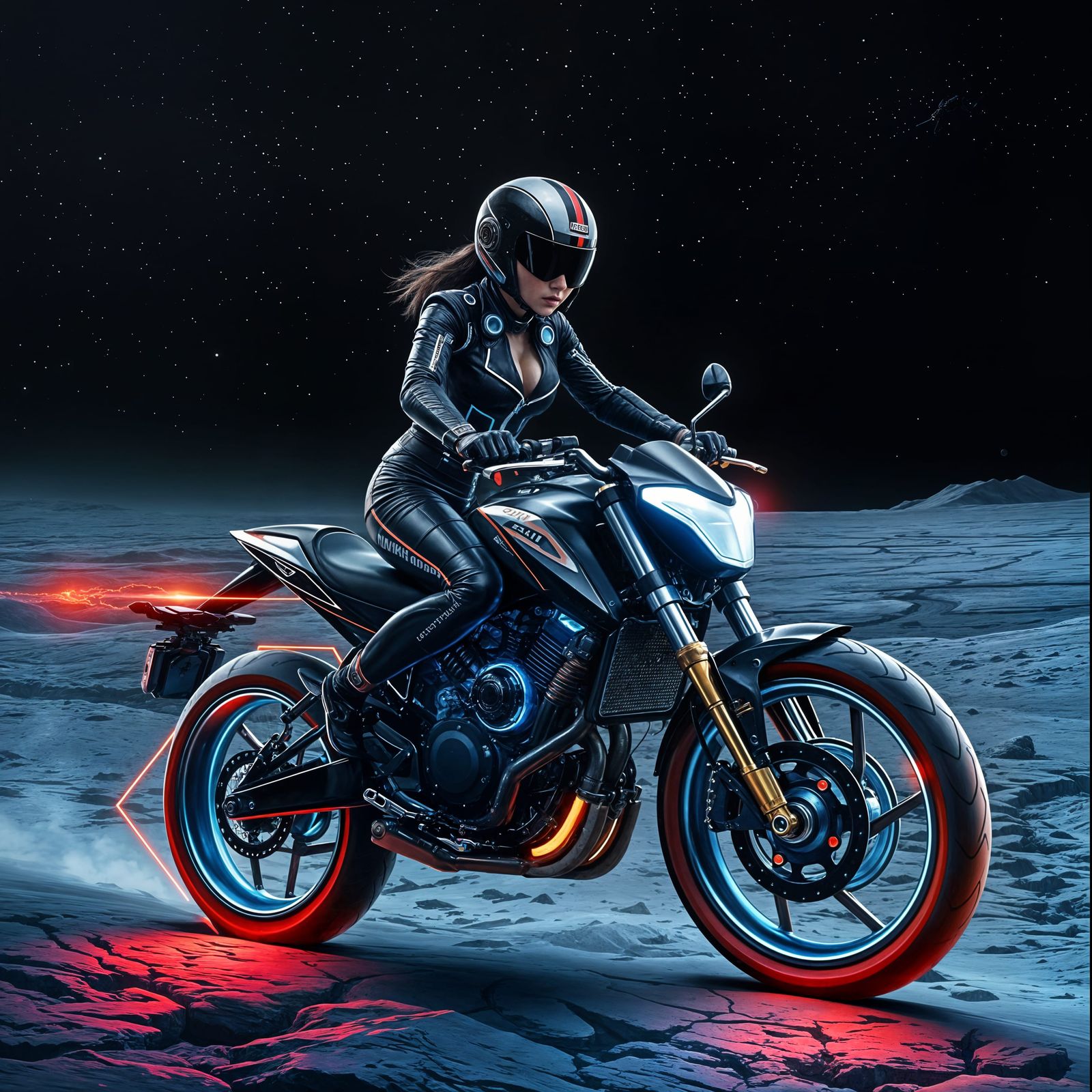 Futuristic Teenage Cyborg Rides High-Tech Bike on Hyperreali...