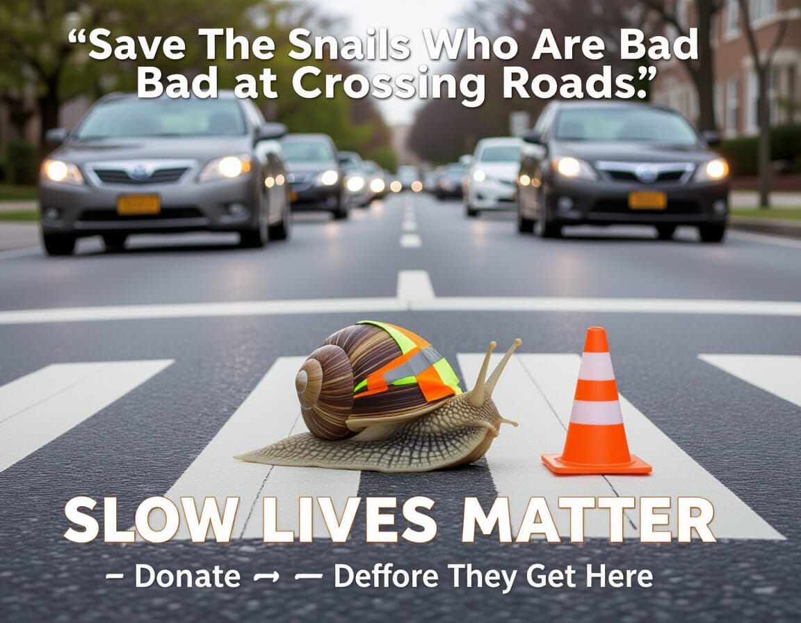 Whimsical Poster: Snail in Safety Vest at Crosswalk