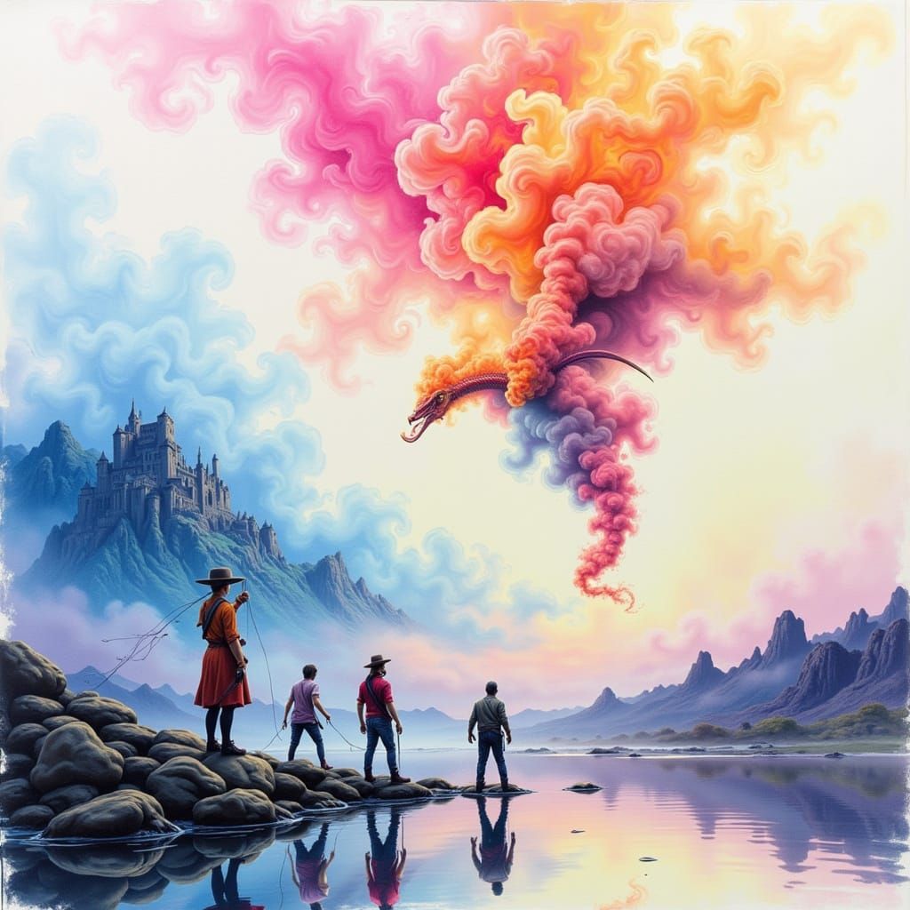 Misty Landscape with Smokey Figures in Alcohol Ink