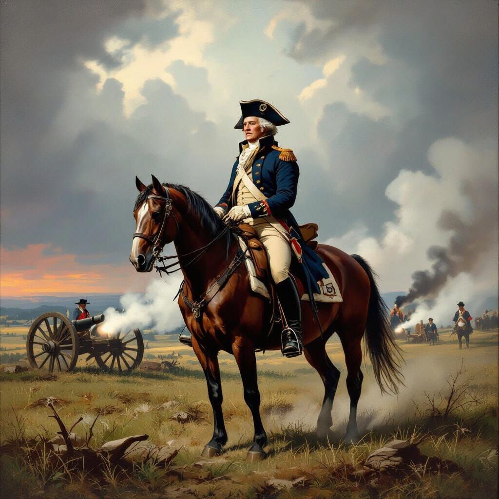 George Washington on Horseback Surveying Battlefield