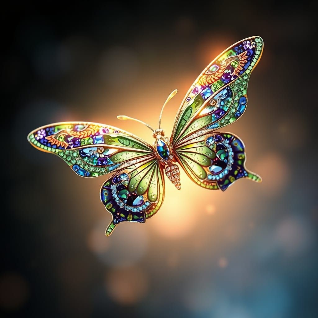 Bejeweled Butterfly with Sapphire and Emerald Wings