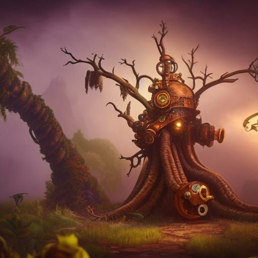 Steampunk Treant Fantasy Concept Art