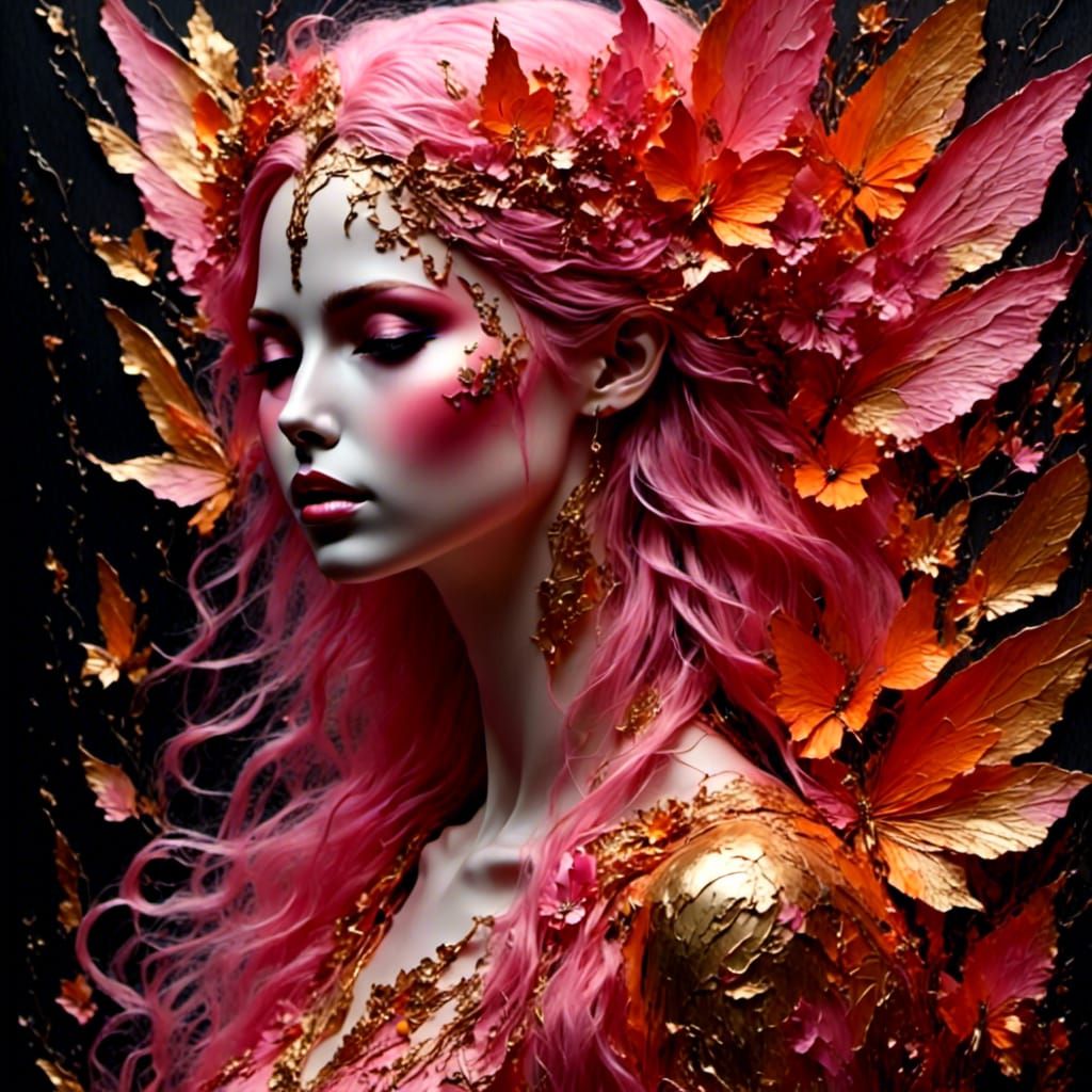 Abstract Fairy in Pink, Orange, and Gold