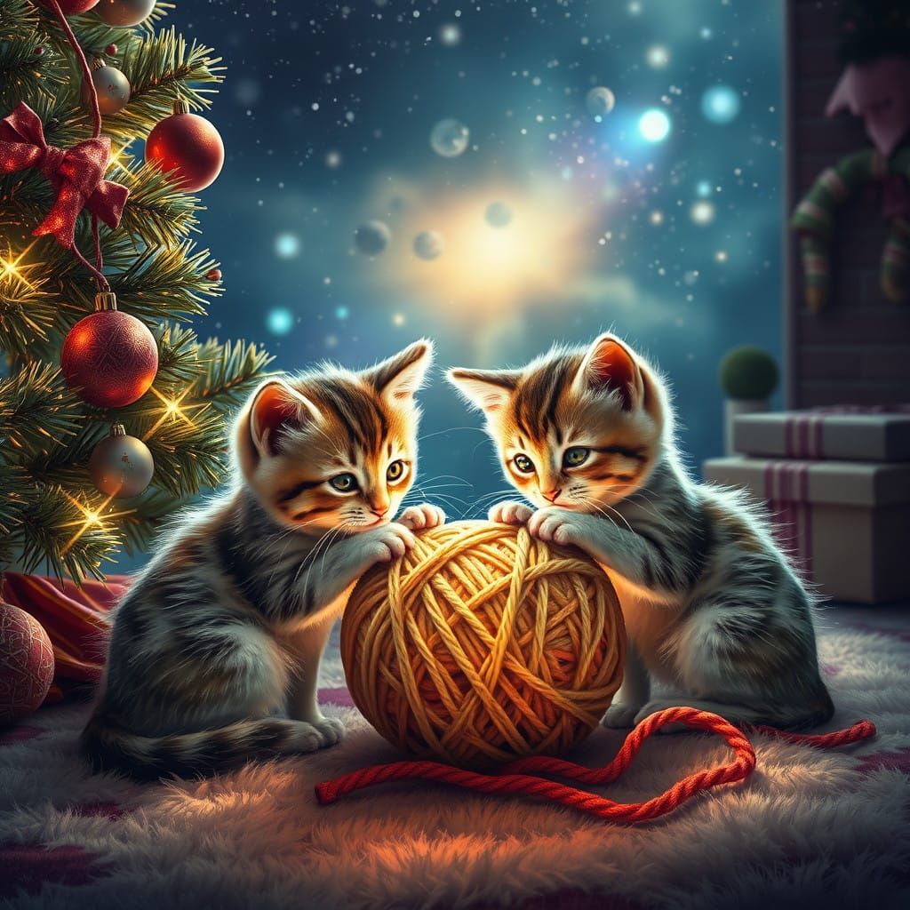 Christmas Morning Whimsy in Vibrant Cosmic Illustration