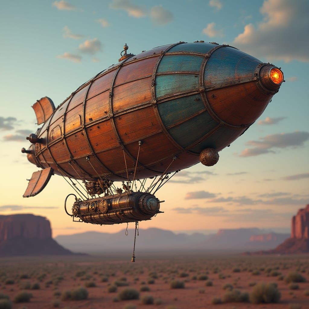 Steampunk Zeppelin with Bismuth Crystals in Twilight