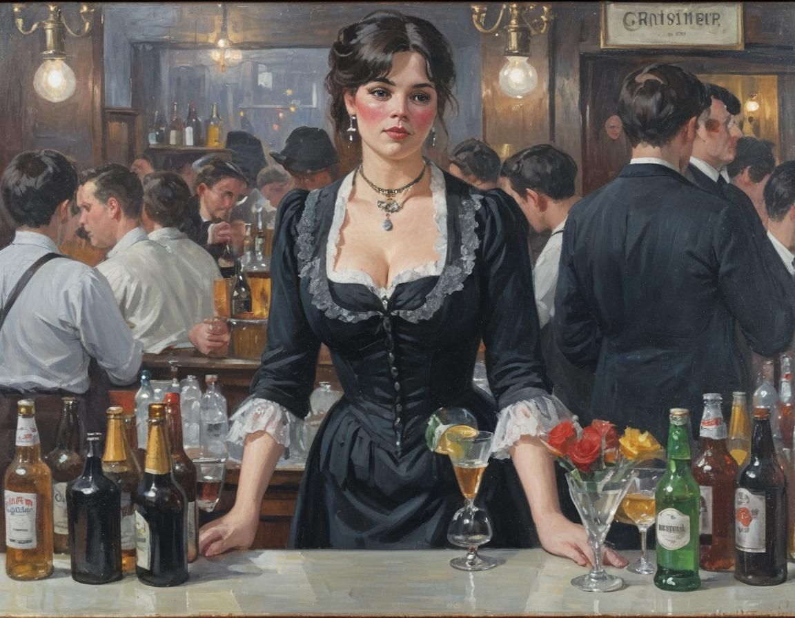 Pretty Barmaid in Traditional British Pub