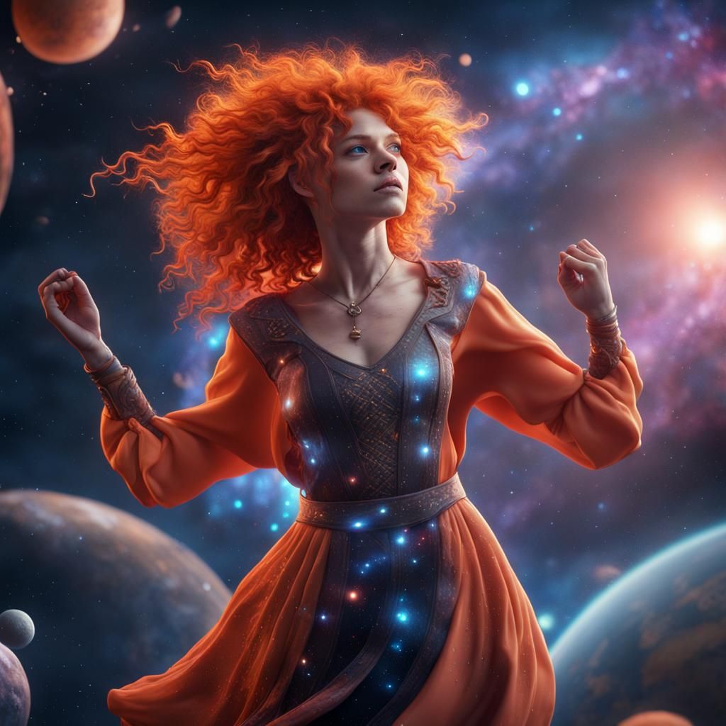 Redhead Dances in Galaxy: Fantasy Concept Art
