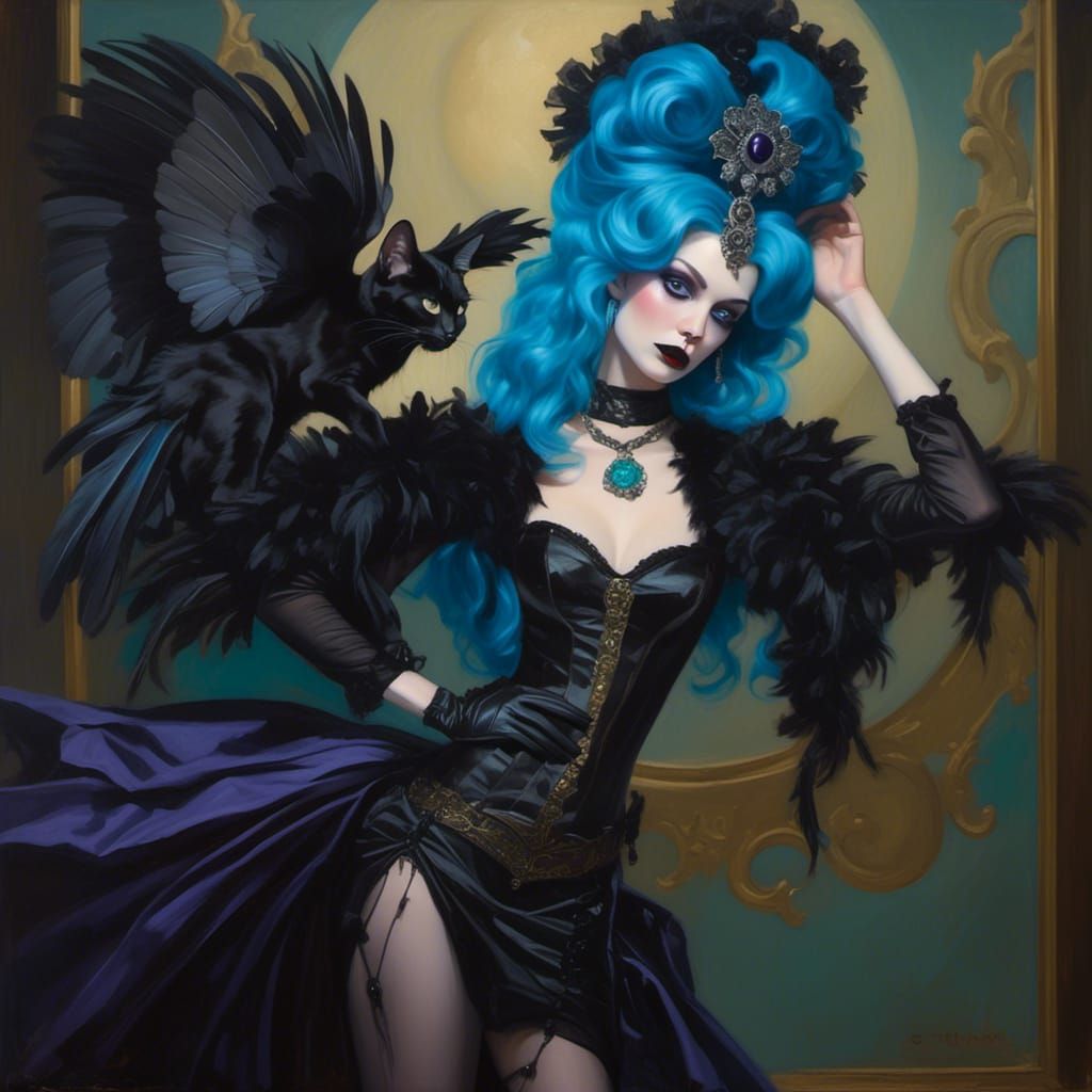 Gothic Fantasy Portrait with Feathered Wings