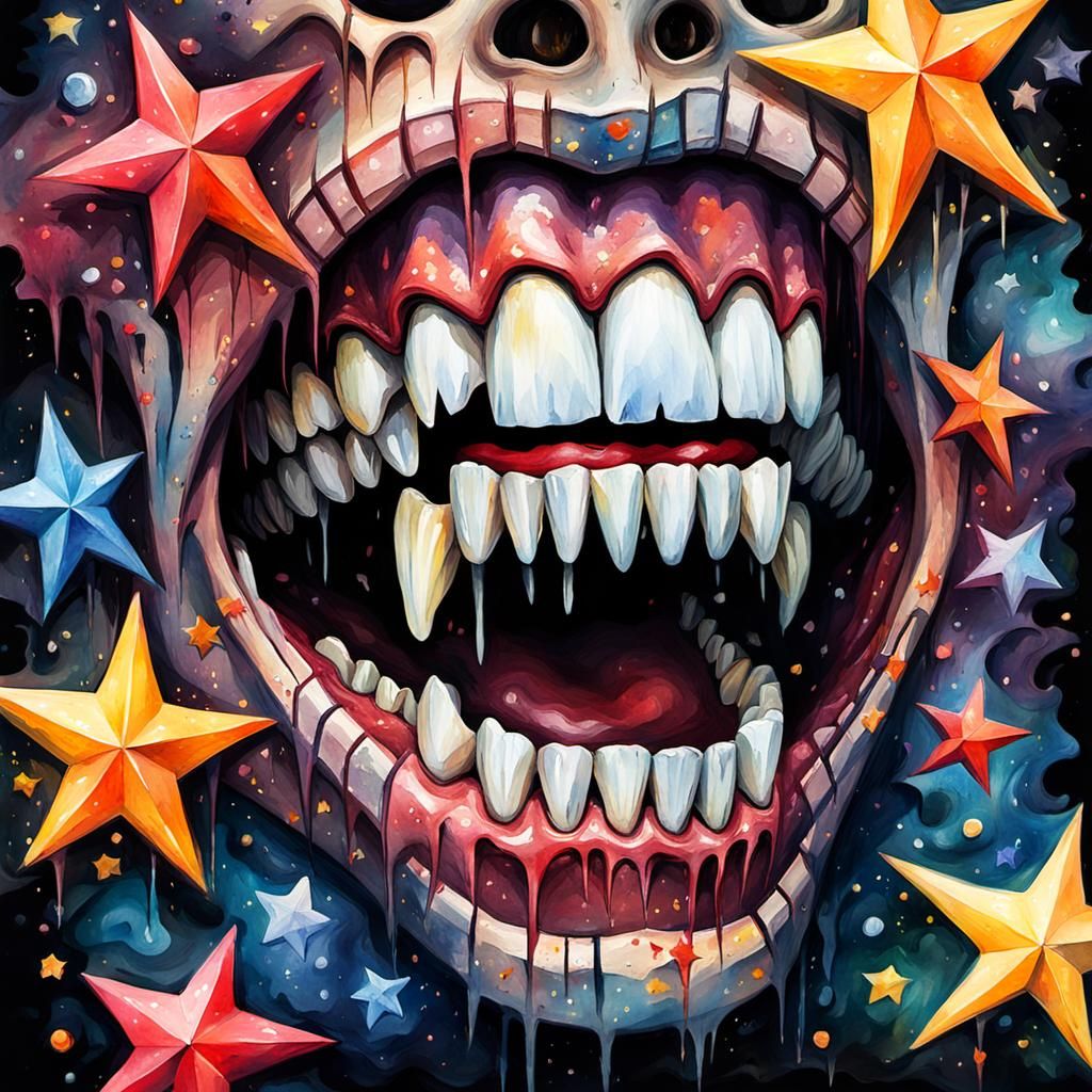 Grotesque Teeth Among Stars: Impressionist Painting