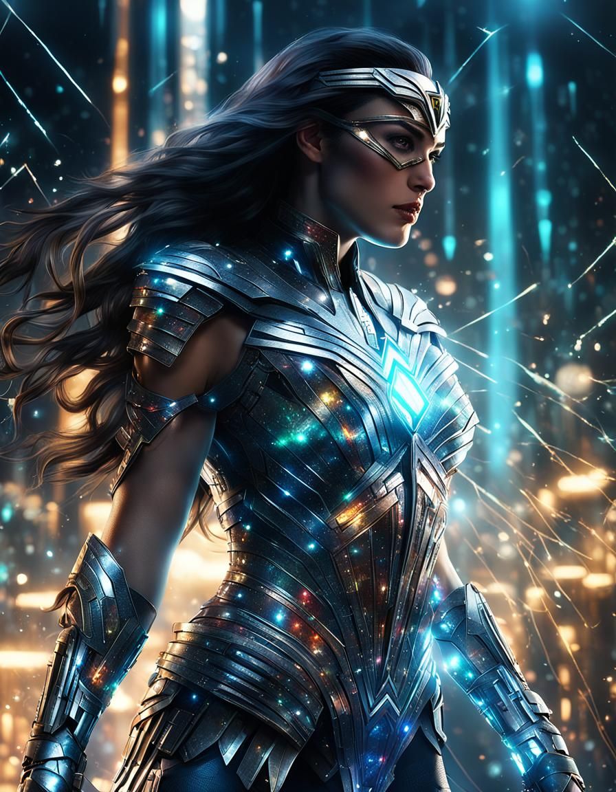 Futuristic Crystal Wonderwoman in Holographic Lights