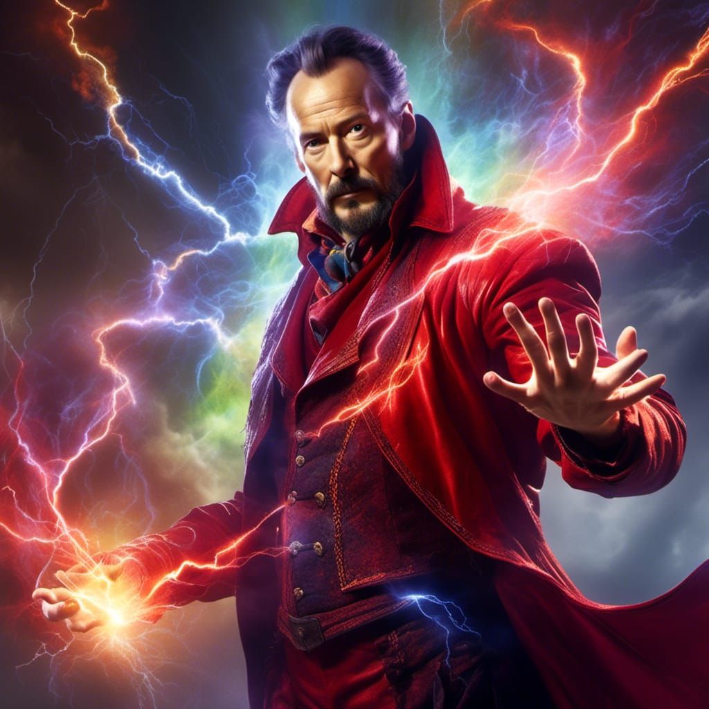 Sorcerer Conjuring Lightning with Red Vest