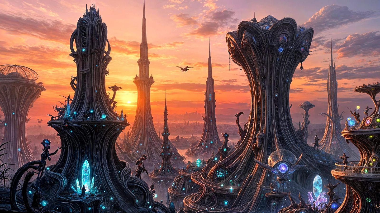 Alien Cityscape Under Binary Sunset