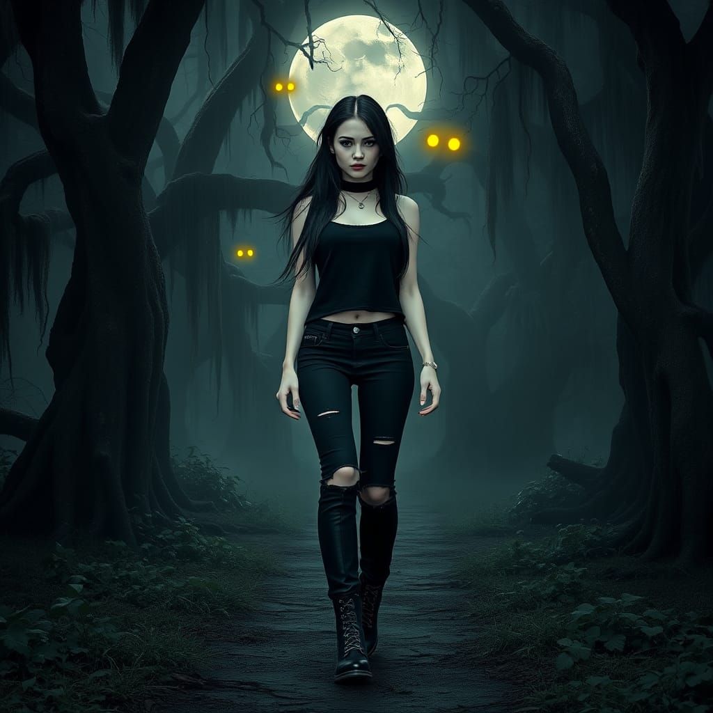 Ethereal Gothic Girl in Enchanted Park