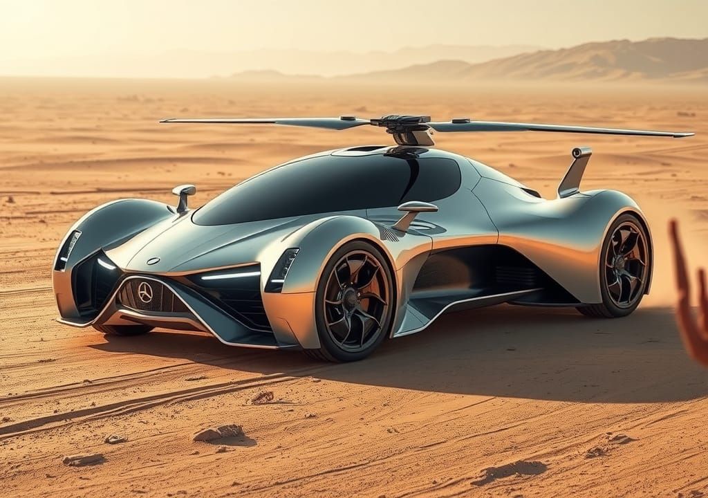 Futuristic Sci-Fi Wonder Car on Desert Terrain
