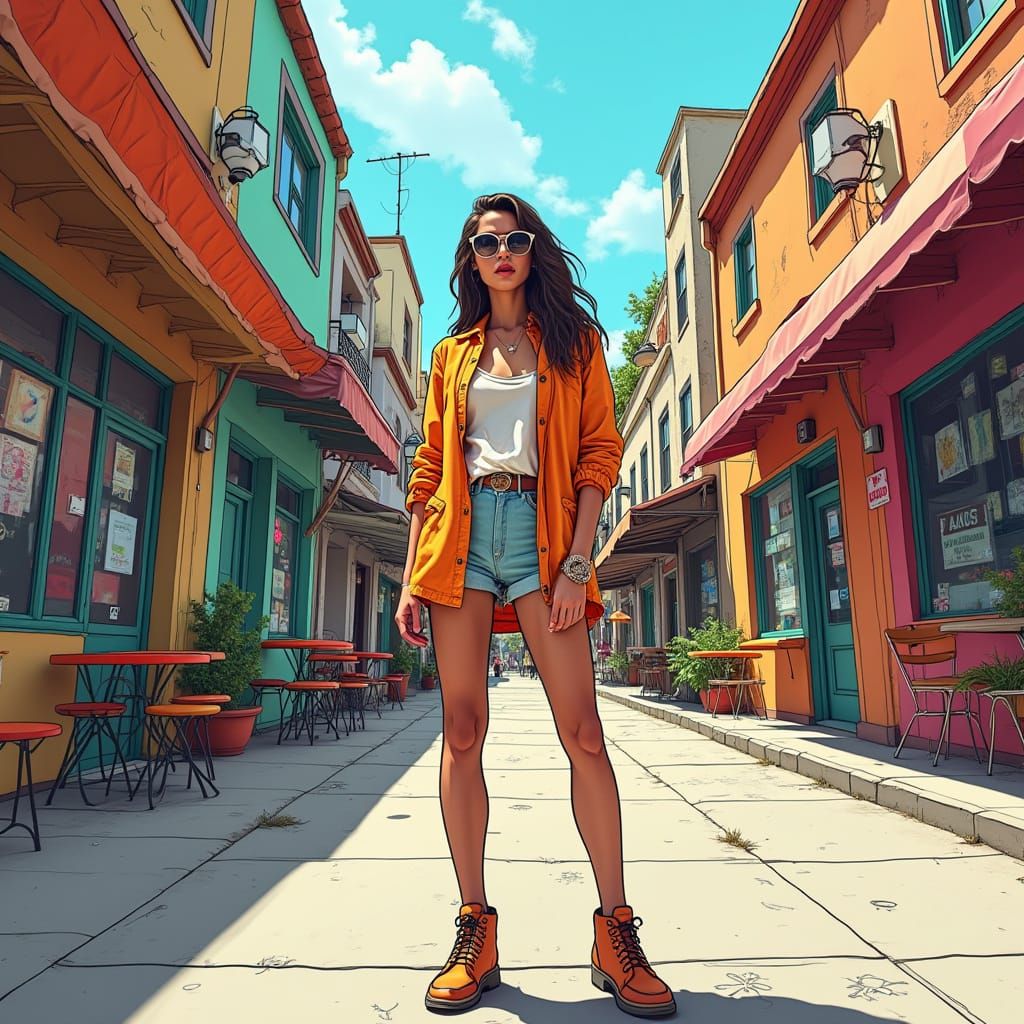 Vibrant Cityscape with Street Art and Indie Vibe