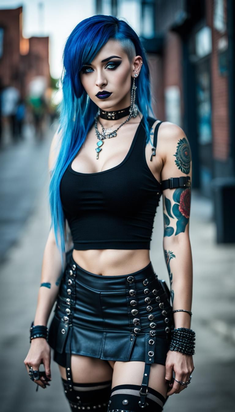 Beautiful Goth Girl in Cityscape, Professional Photography
