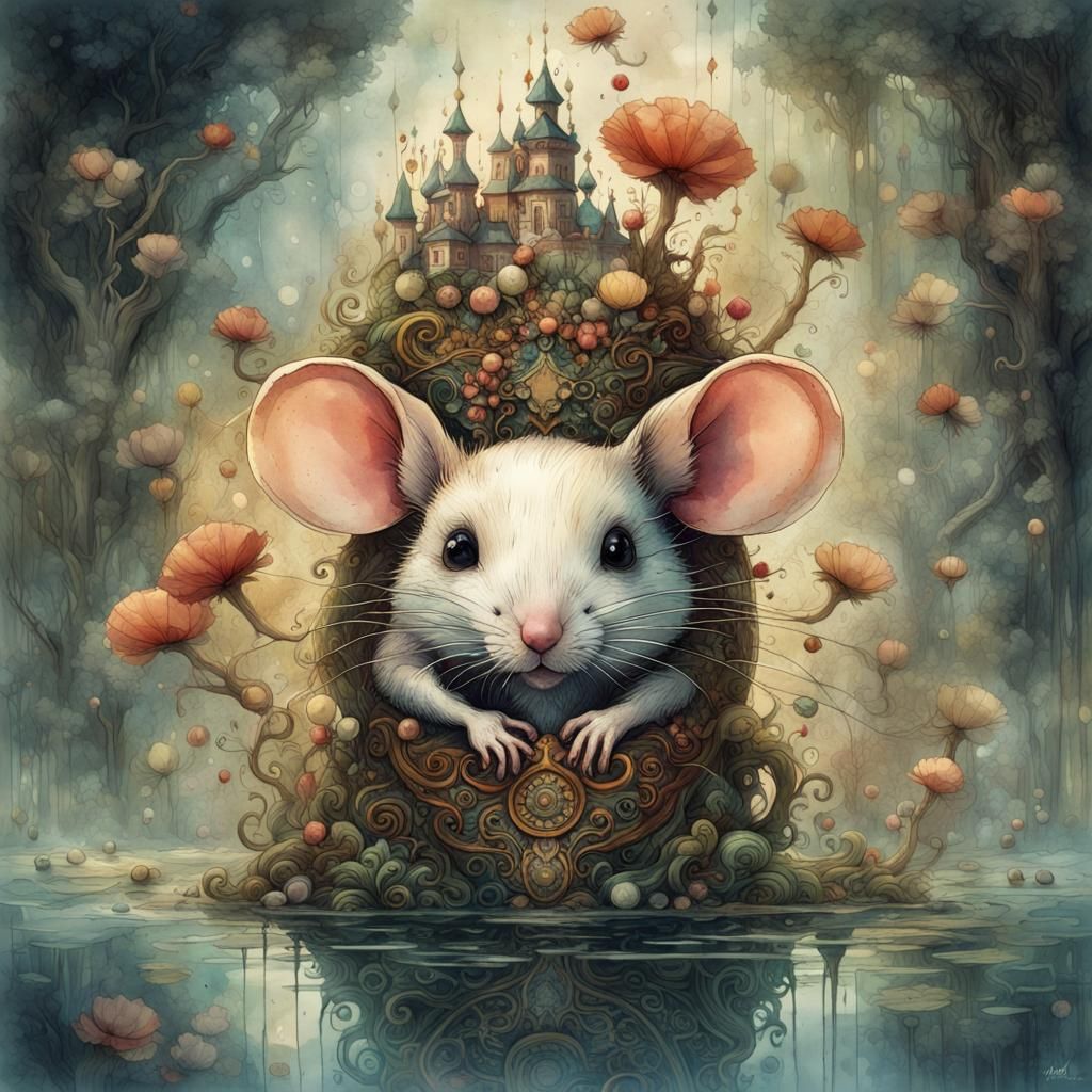 Ornate Transparent Mice in Watercolor Style