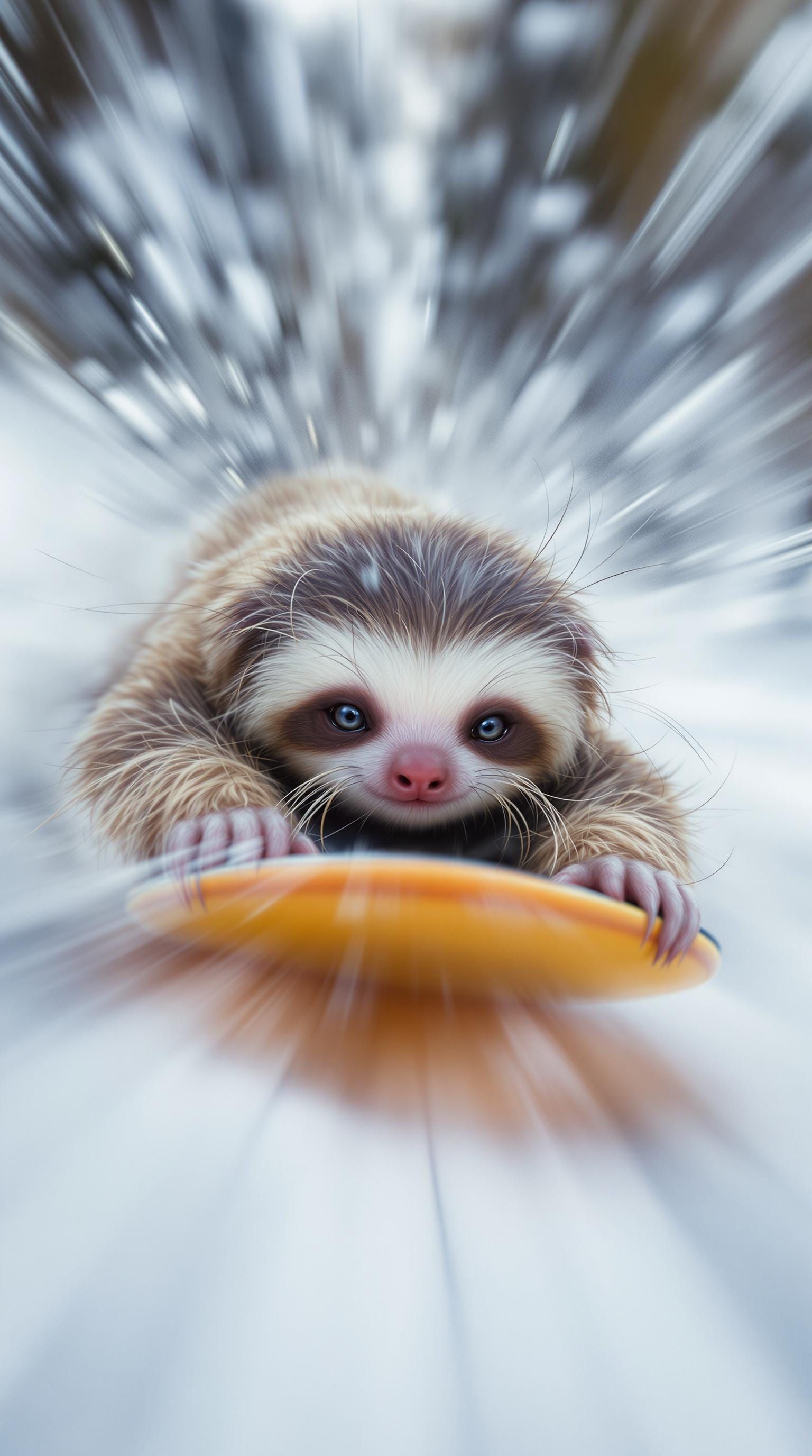 Baby Sloth Speeds Down Snowy Hill in Extreme Motion Blur Act...