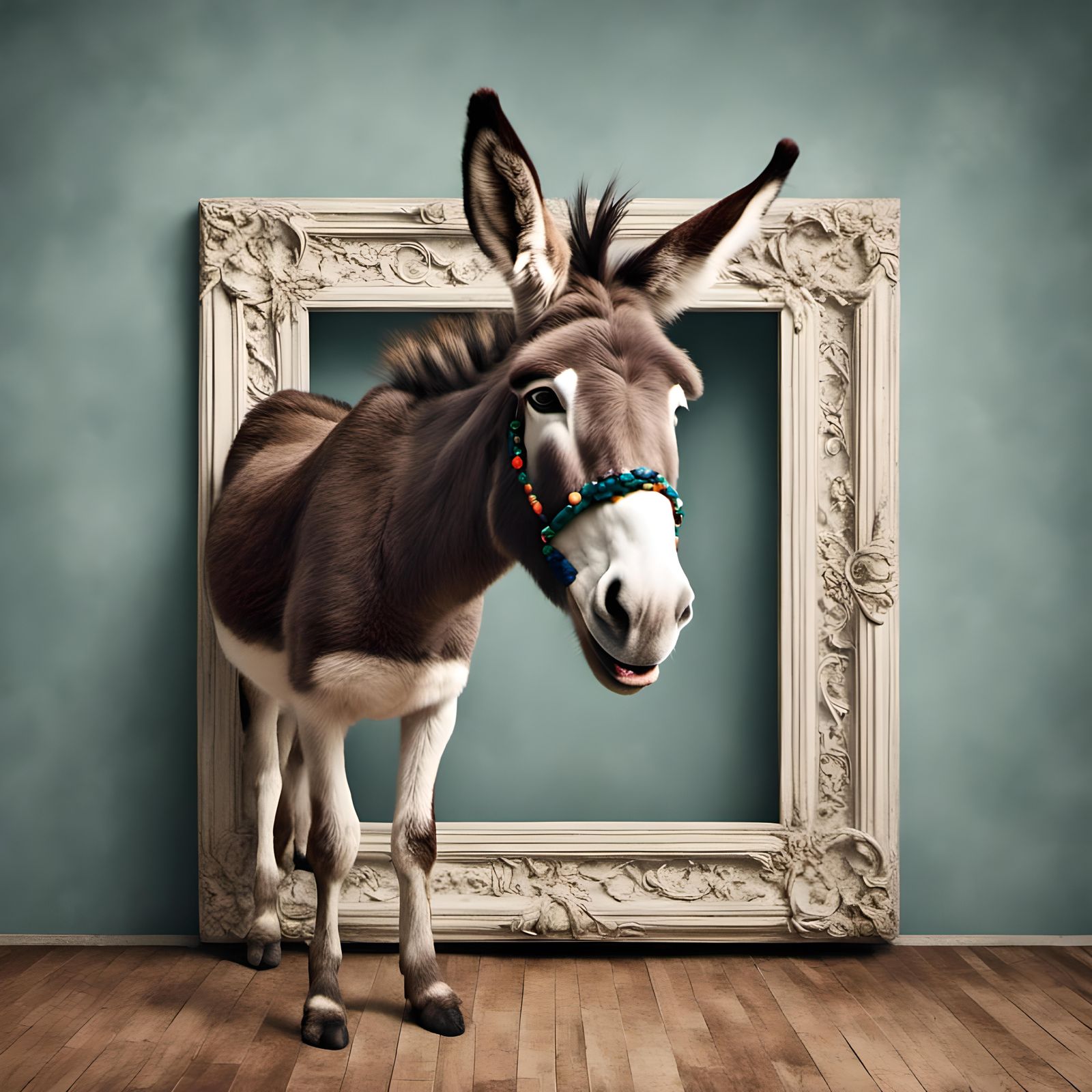 Donkey Posing with Picture Frame in 3D