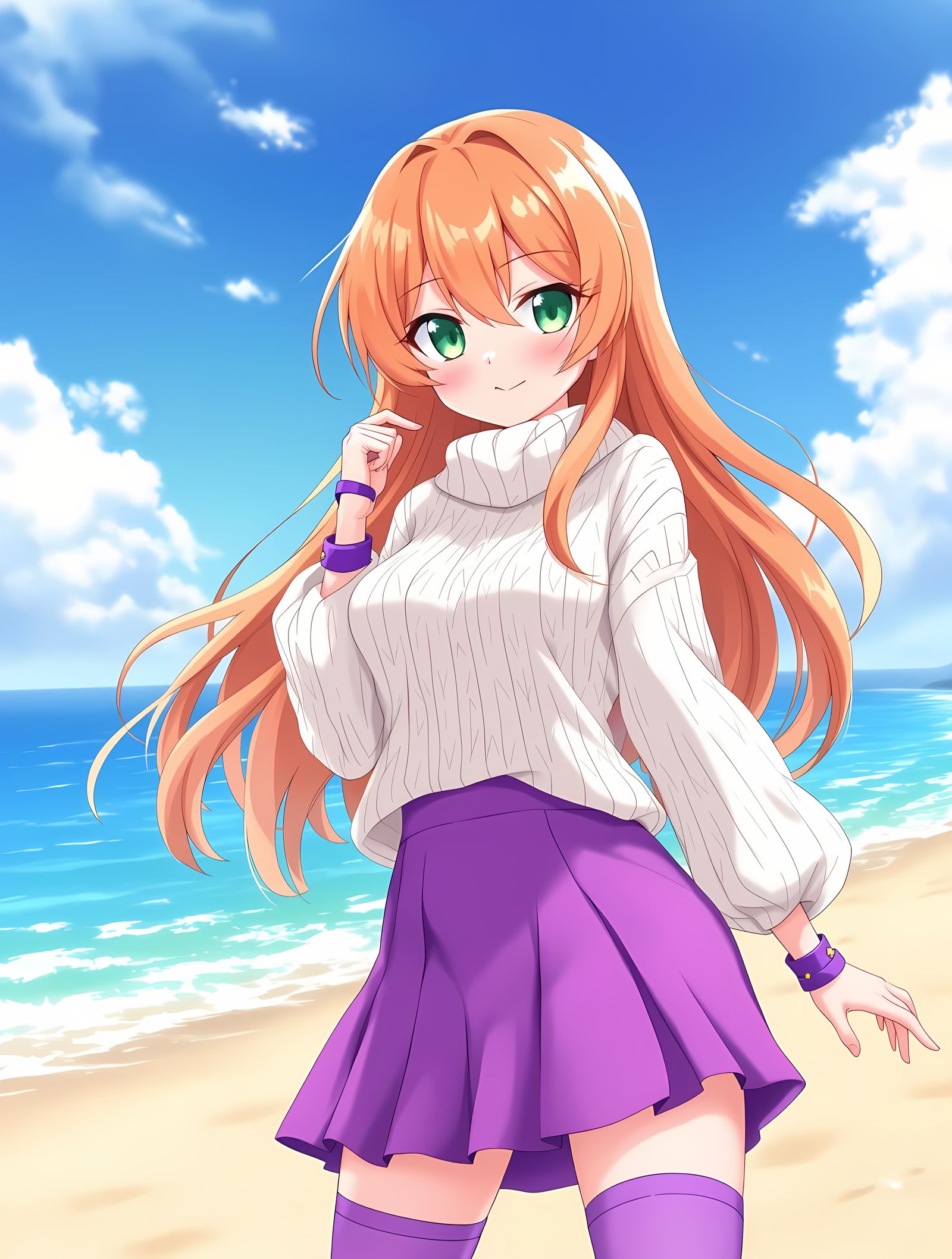 Anime-Inspired Girl Stands Confidently on Sandy Beach