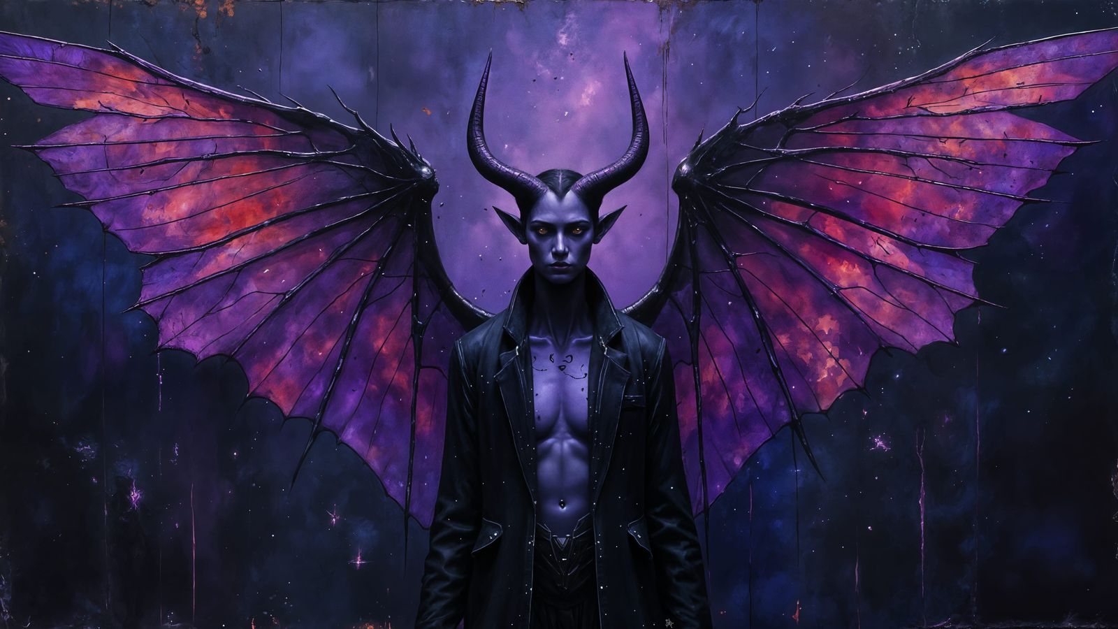 Tiefling Sorceress with Oil Paint Wings