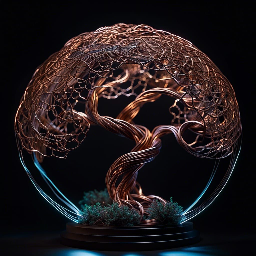 Luminous Copper Wire Tree in Glass Sphere