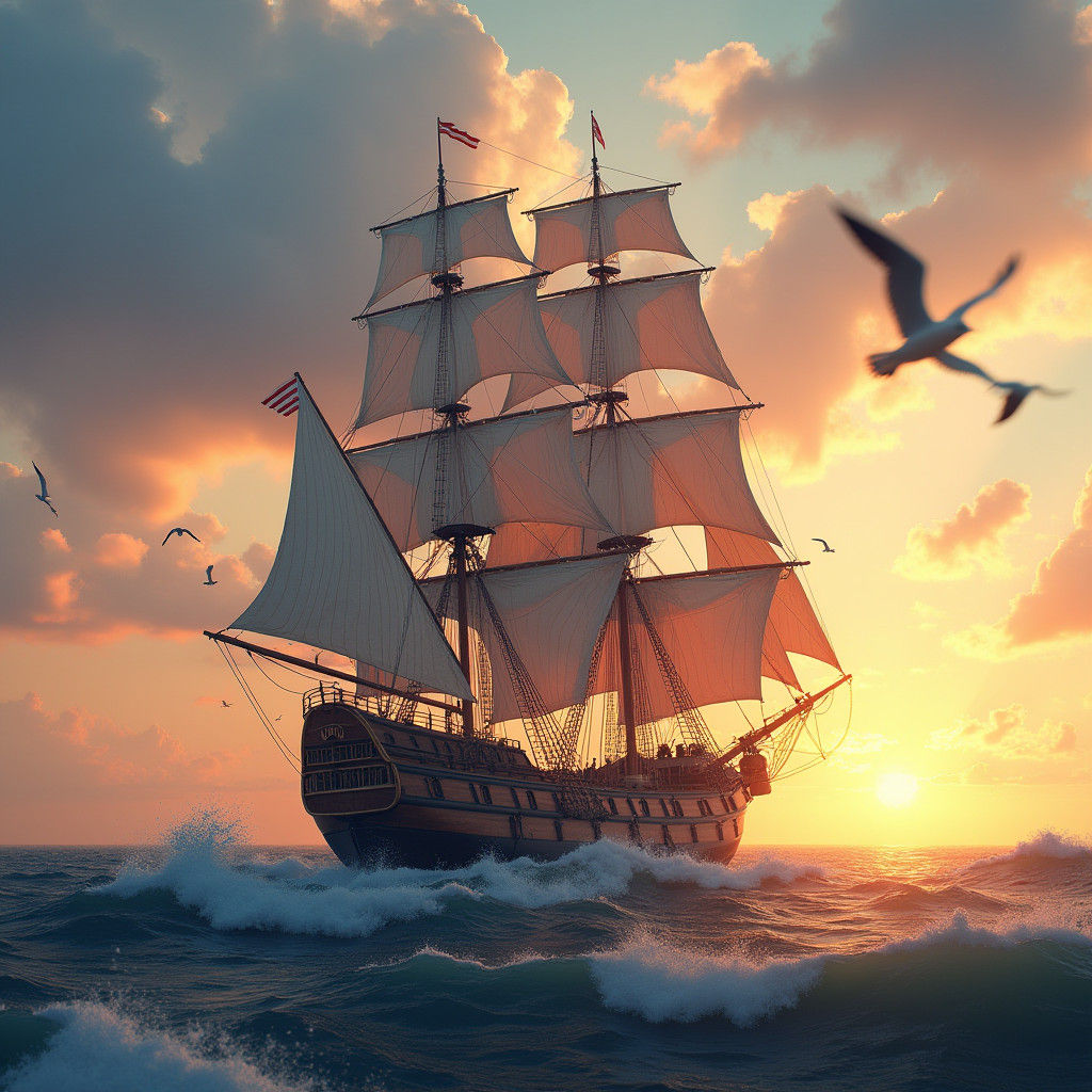 Sailing Ship at Sunrise: Photorealistic Ocean Scene