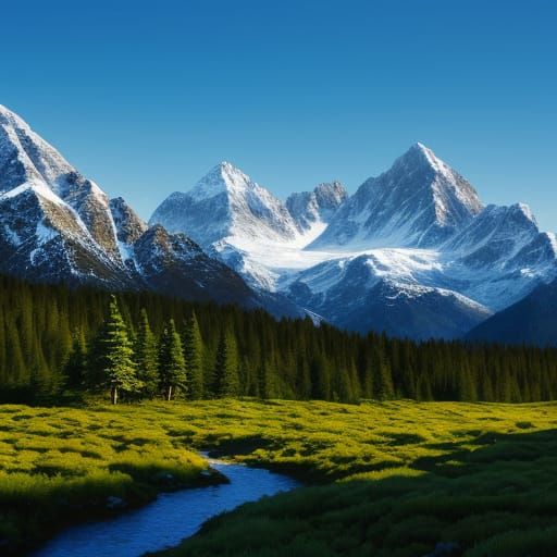 Spring Mountains with Alpine Trees