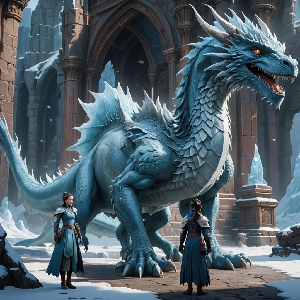 Princess and Dragon at the Ice Kingdom Gates