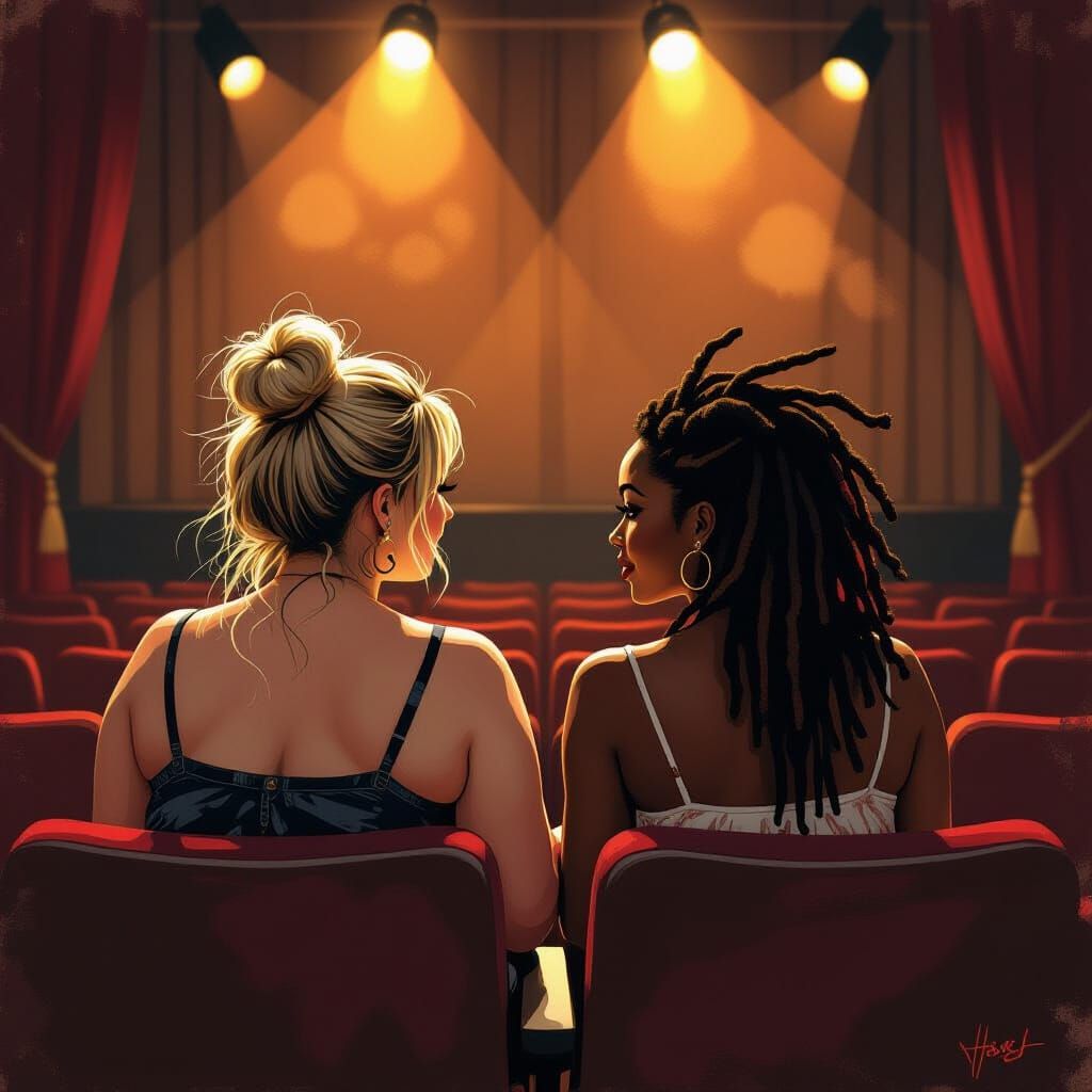 Theater Box Women in Thick Impasto Painting Style