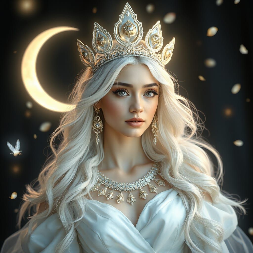 Ethereal Moon Goddess Queen in Celestial Fantasy