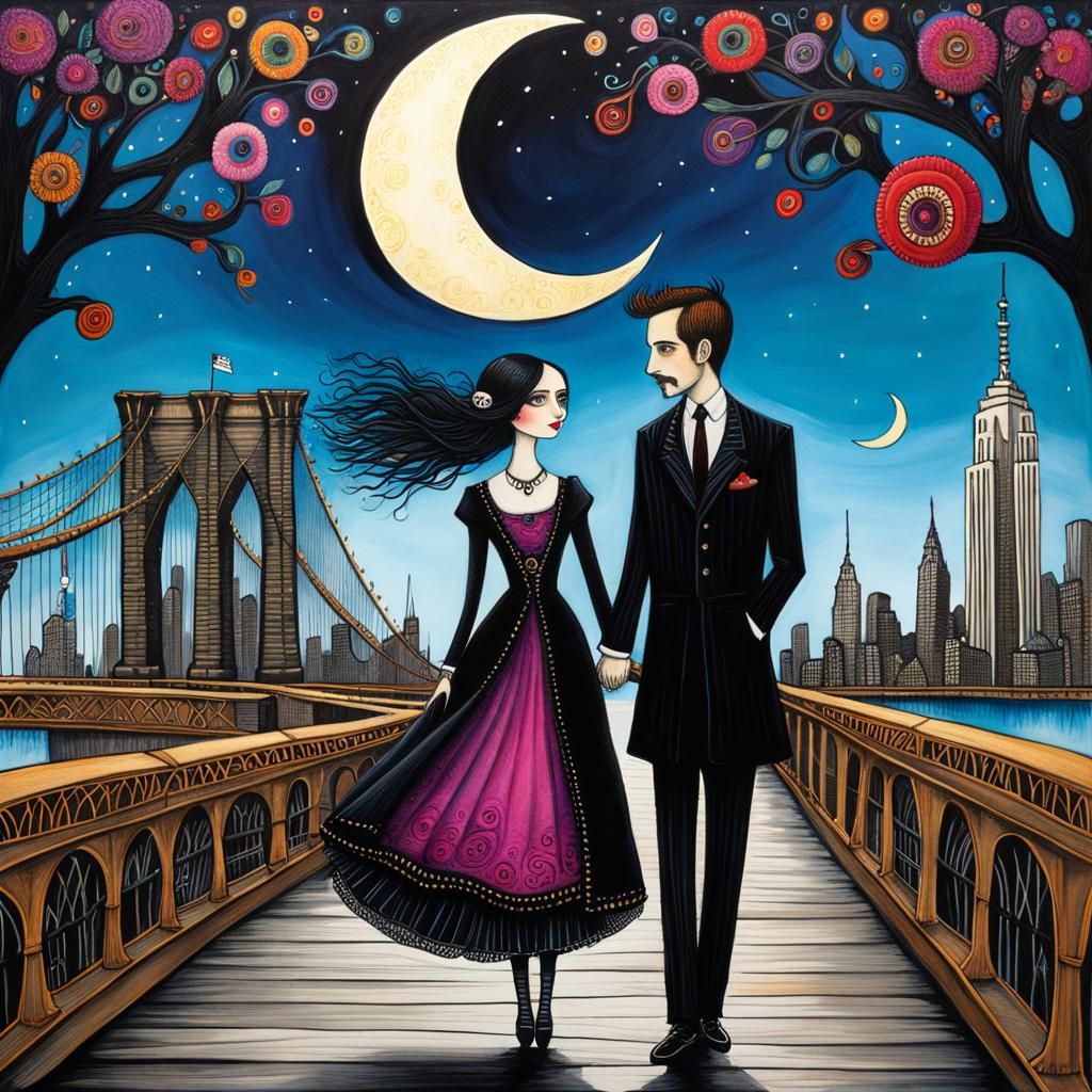 Brooklyn Bridge: Surreal Whimsical Storybook Illustration