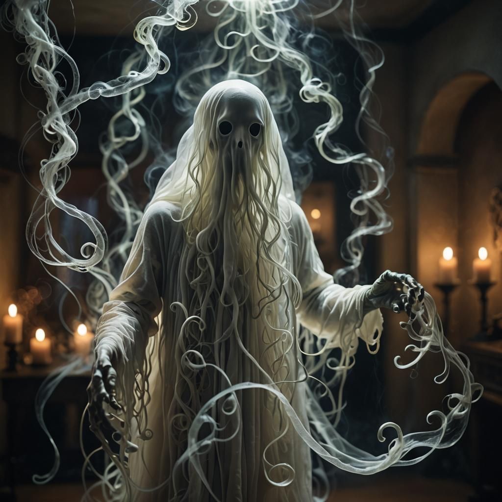 Ectoplasmic Ghost in Mystic Chamber, Surreal Digital Art