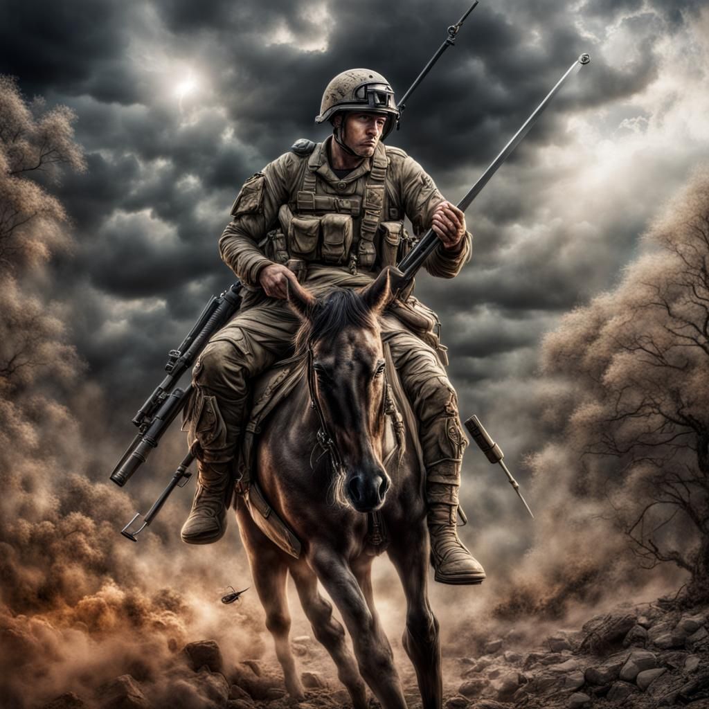 Surreal Wounded Warrior Rising from Battlefield