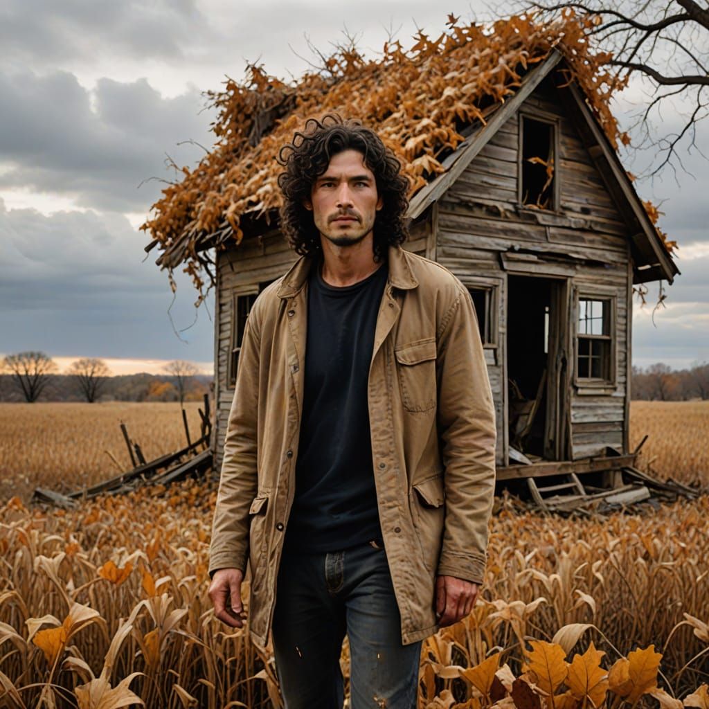 Man in Tattered Silk in Unraveling Autumn Field