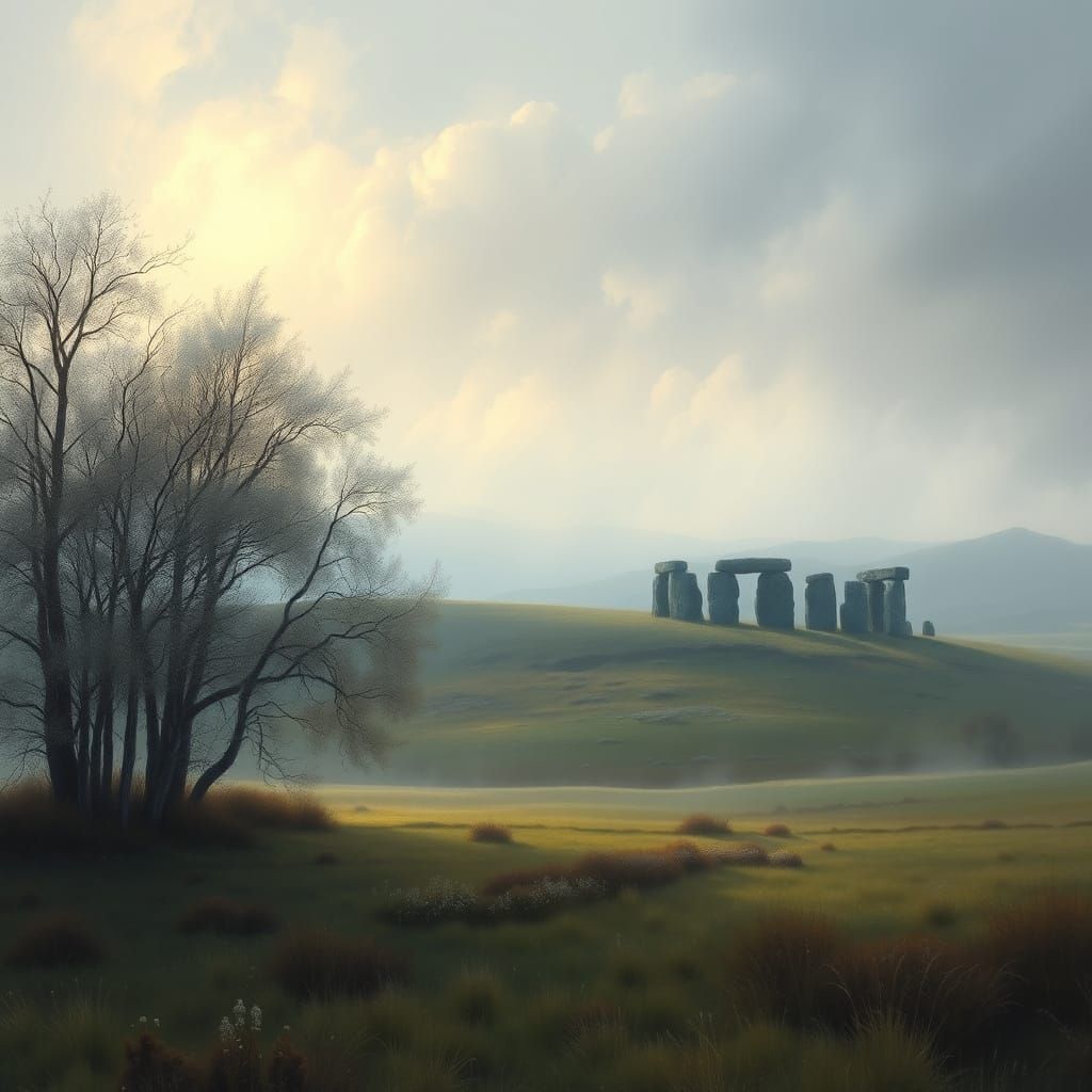 Mystical Celtic Landscape in Pre-Raphaelite Style