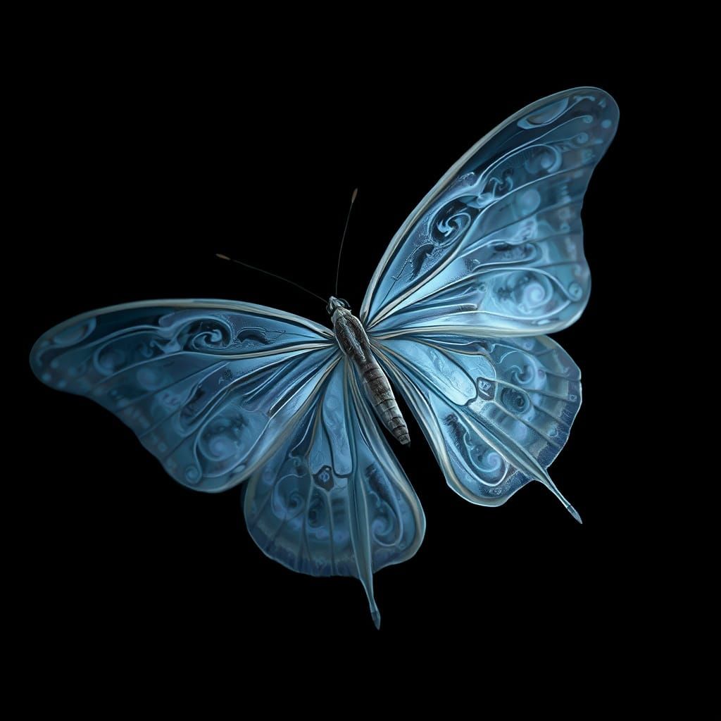 Ghostly Iridescent Butterfly in Dark Elegance