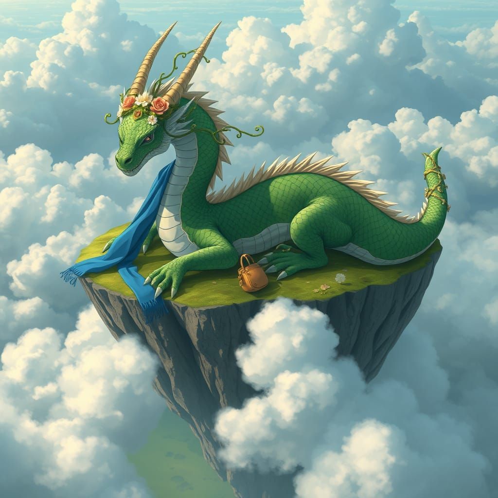 Dragon on Floating Island in Ghibli Style