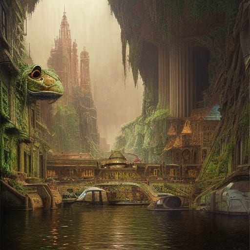 Dramatic Frog Habitat in Digital Matte Painting Style